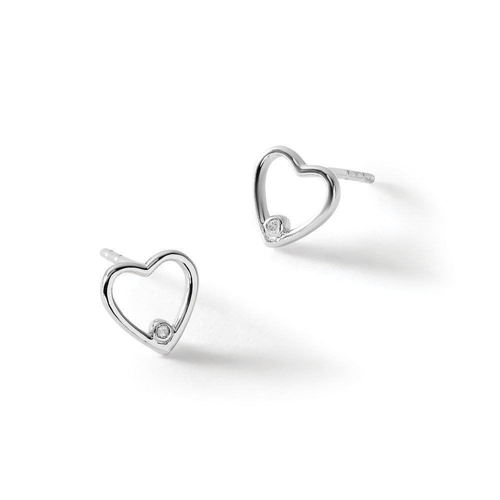 White Ice Sterling Silver Rhodium-plated Diamond Open Heart Post Earrings