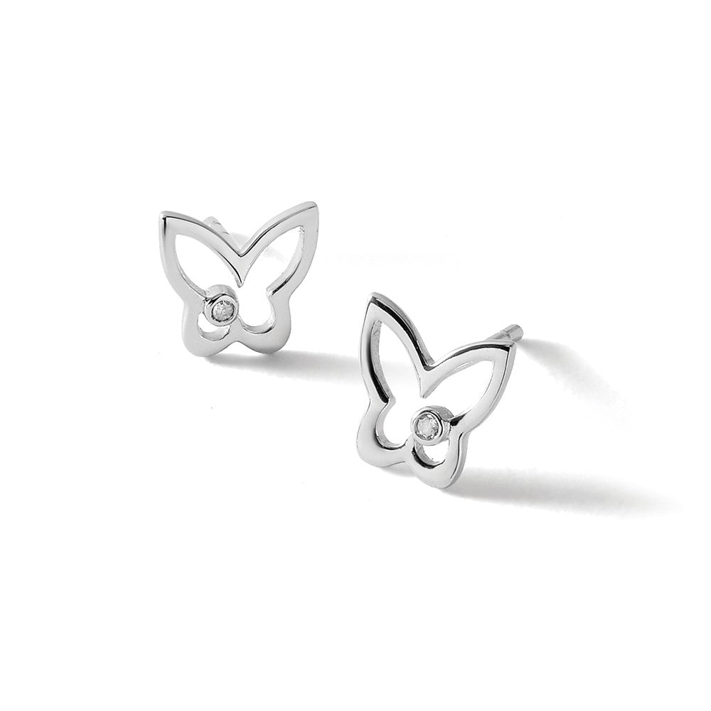White Ice Sterling Silver Rhodium-plated Diamond Butterfly Post Earrings