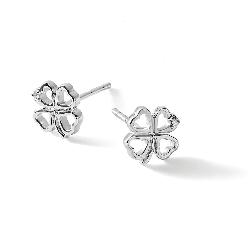 White Ice Sterling Silver Rhodium-plated Diamond Clover Post Earrings