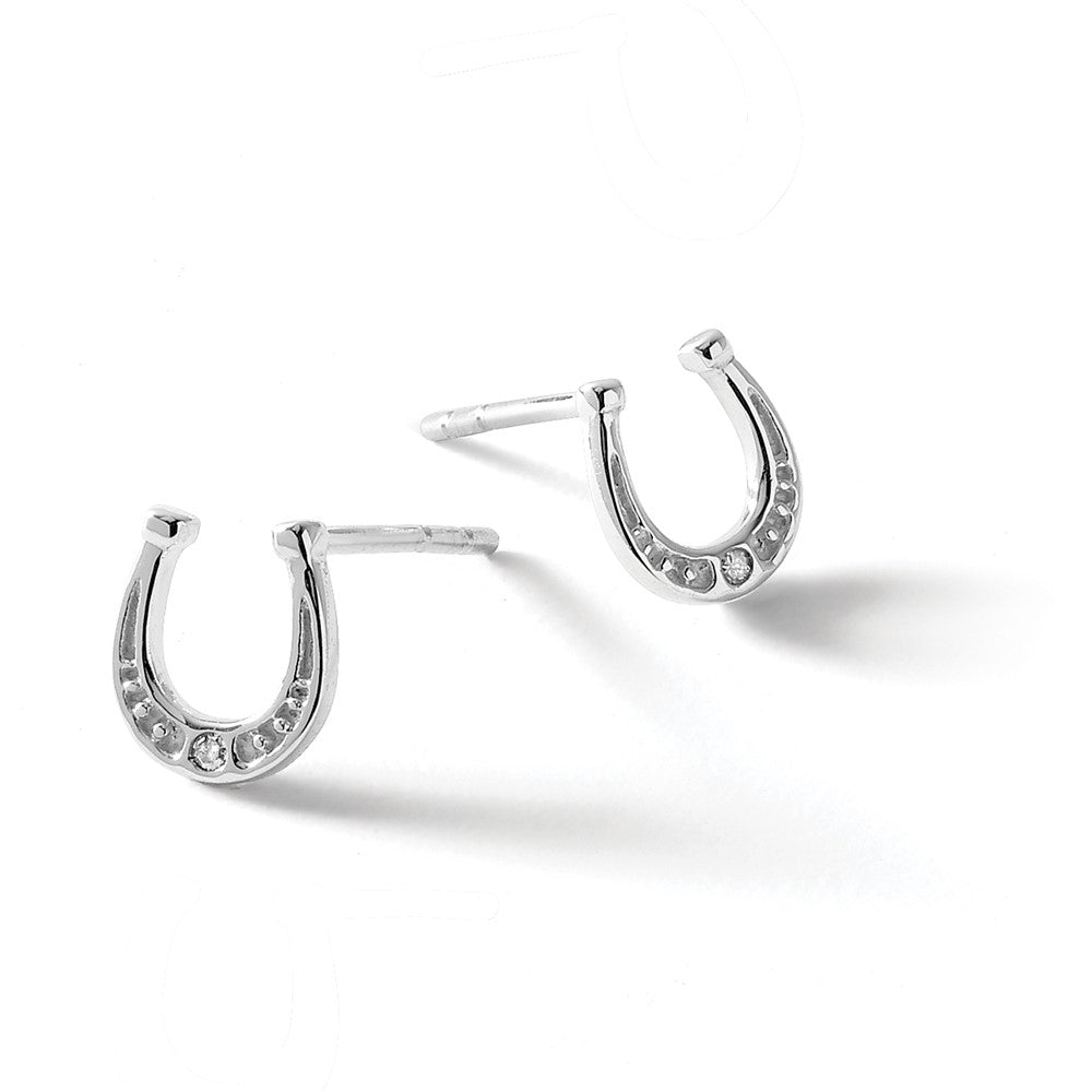 White Ice Sterling Silver Rhodium-plated Diamond Horseshoe Post Earrings