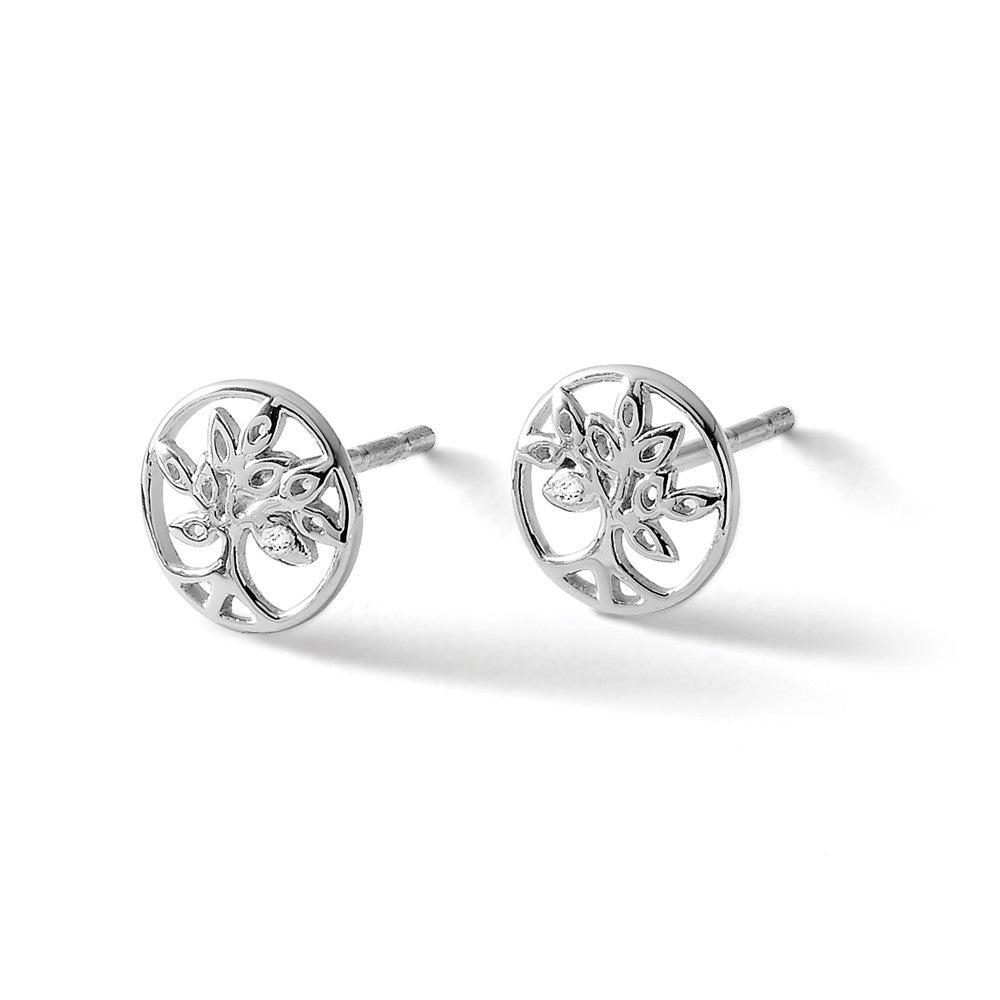 White Ice Sterling Silver Rhodium-plated Diamond Tree Post Earrings