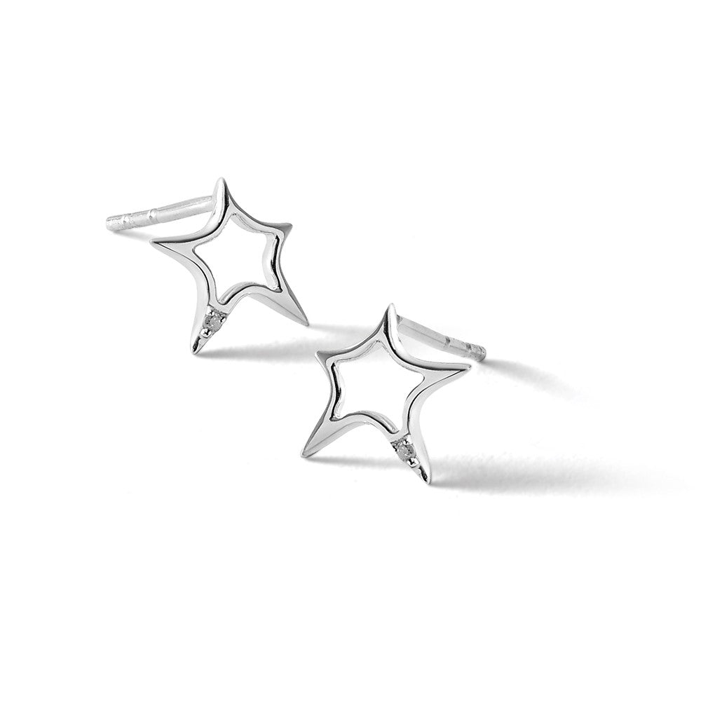 White Ice Sterling Silver Rhodium-plated Diamond Star Post Earrings
