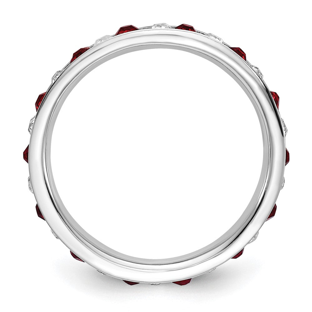 Sterling Silver Rhodium-plated Red and White Crystal Eternity Band
