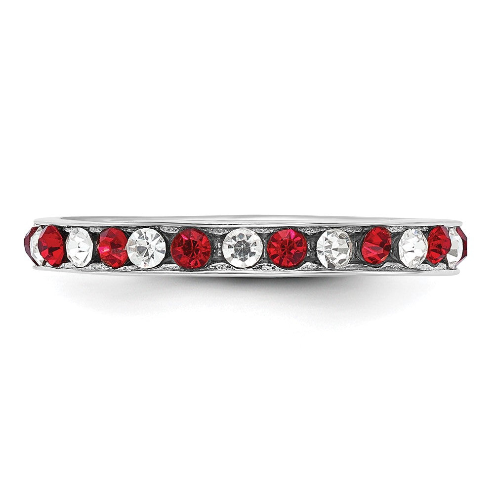 Sterling Silver Rhodium-plated Red and White Crystal Eternity Band