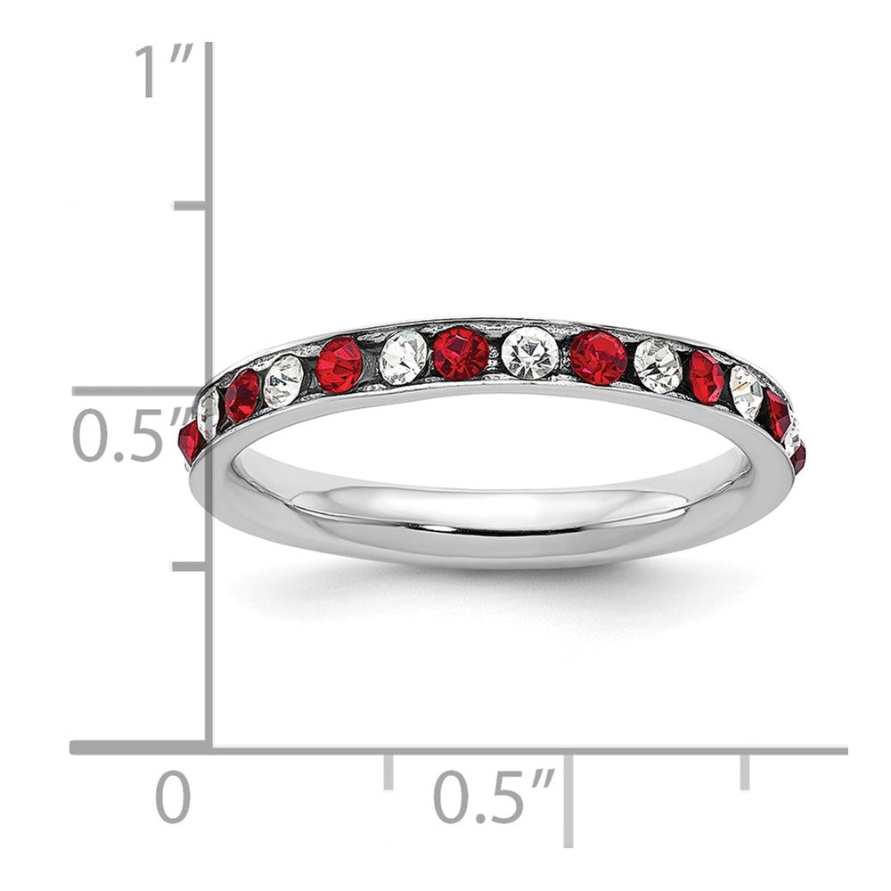 Sterling Silver Rhodium-plated Red and White Crystal Eternity Band