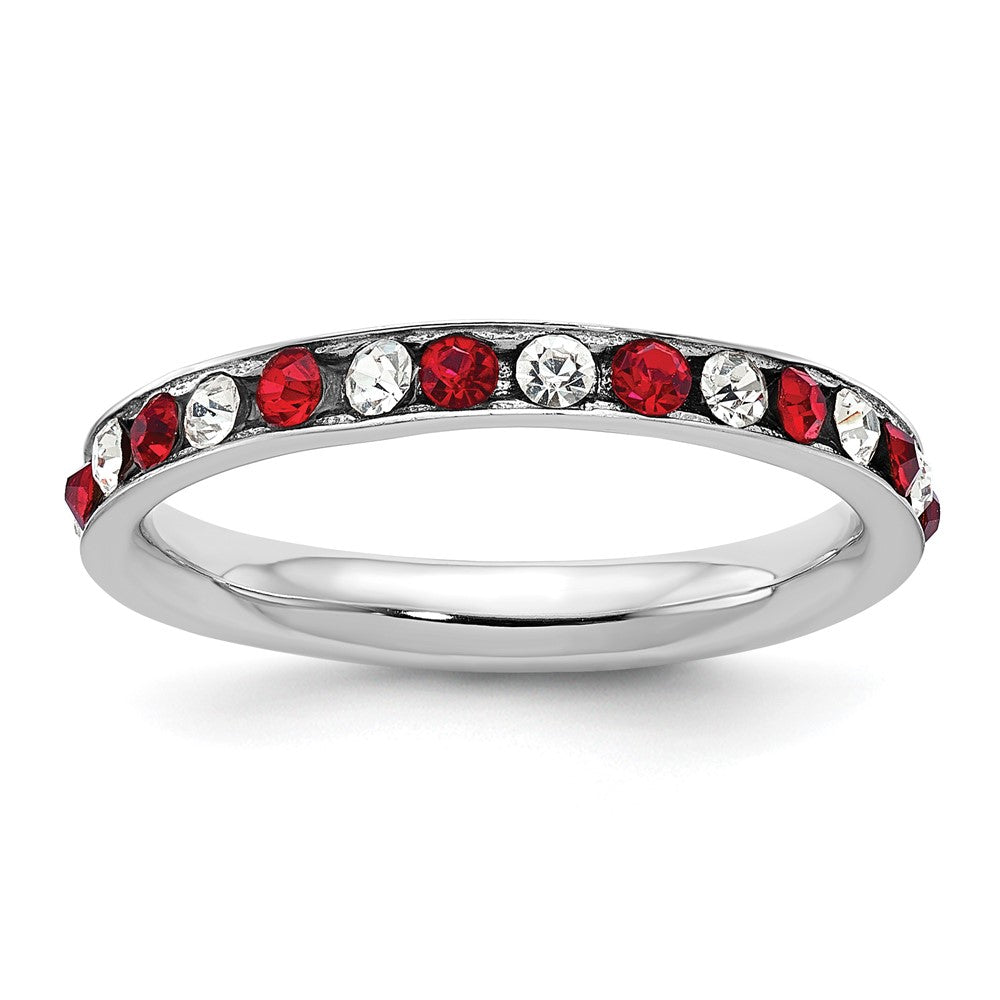 Sterling Silver Rhodium-plated Red and White Crystal Eternity Band