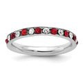Sterling Silver Rhodium-plated Red and White Crystal Eternity Band