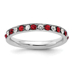 Sterling Silver Rhodium-plated Red and White Crystal Eternity Band