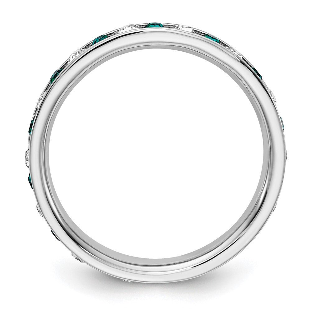 Sterling Silver Rhodium-plated Green and White Crystal Eternity Band