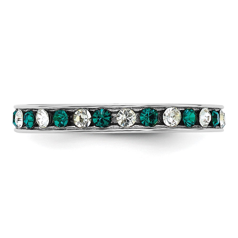 Sterling Silver Rhodium-plated Green and White Crystal Eternity Band