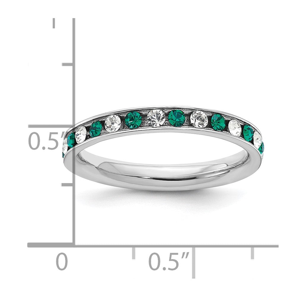 Sterling Silver Rhodium-plated Green and White Crystal Eternity Band