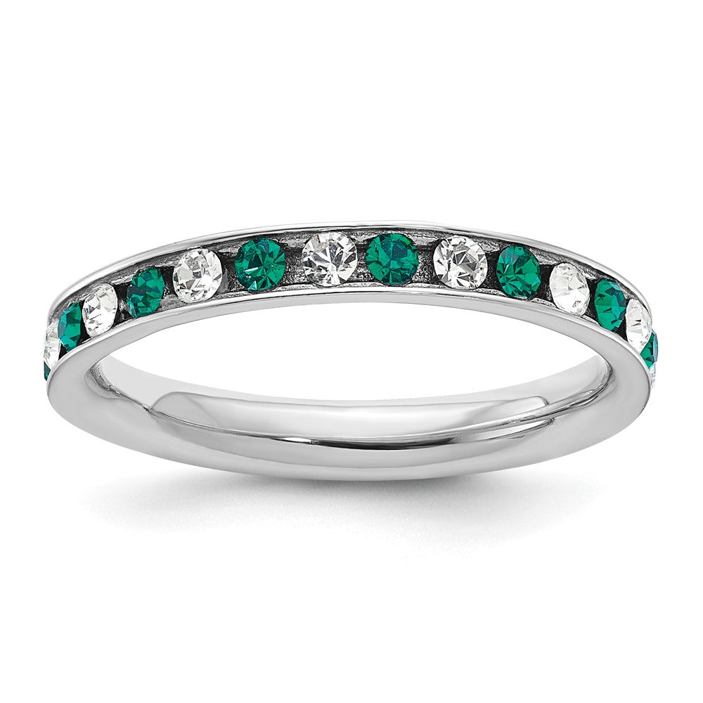 Sterling Silver Rhodium-plated Green and White Crystal Eternity Band