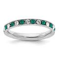 Sterling Silver Rhodium-plated Green and White Crystal Eternity Band