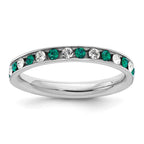 Sterling Silver Rhodium-plated Green and White Crystal Eternity Band