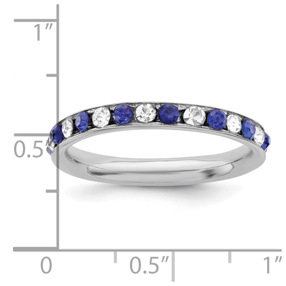 Sterling Silver Rhodium-plated Blue and White Crystal Eternity Band