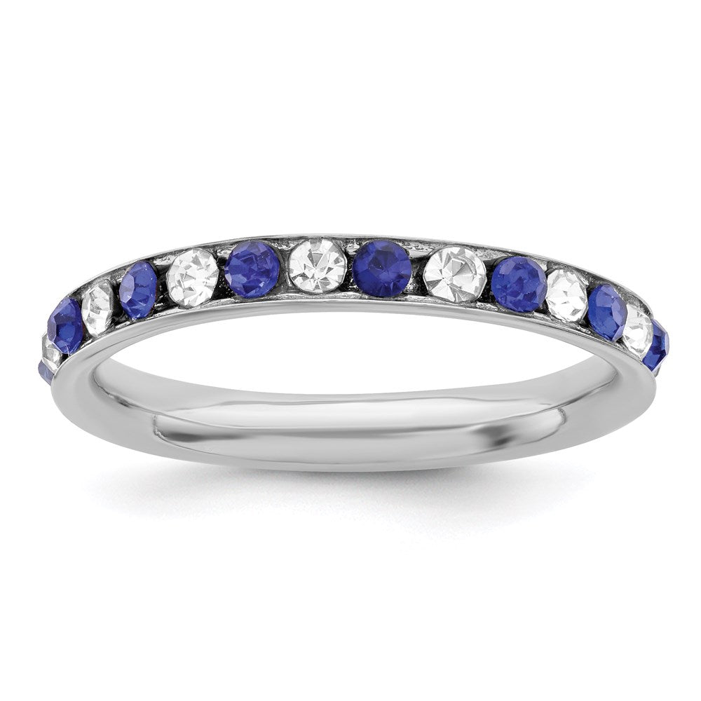 Sterling Silver Rhodium-plated Blue and White Crystal Eternity Band