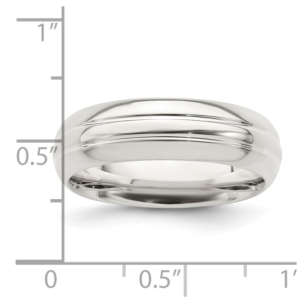Sterling Silver 6mm Polished Domed Grooved Fancy Band