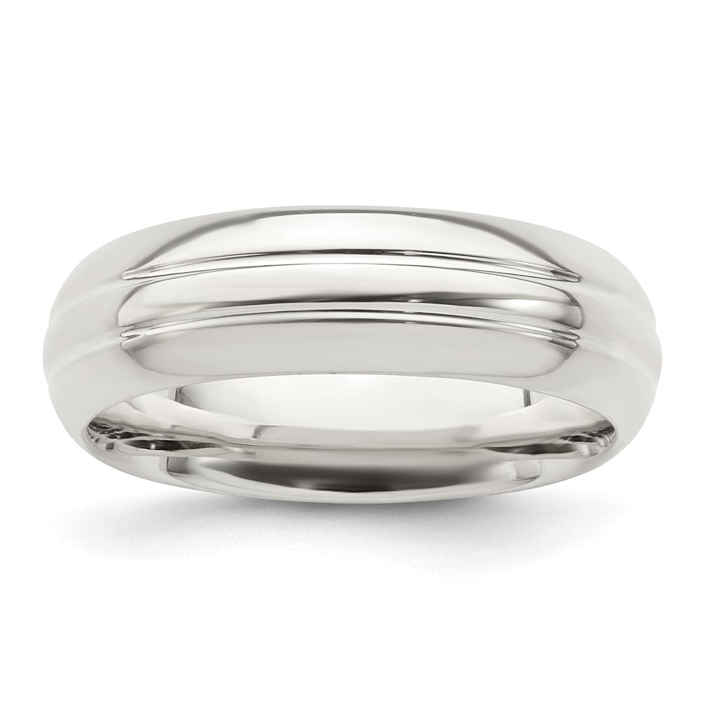 Sterling Silver 6mm Polished Domed Grooved Fancy Band