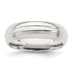 Sterling Silver 6mm Polished Domed Grooved Fancy Band