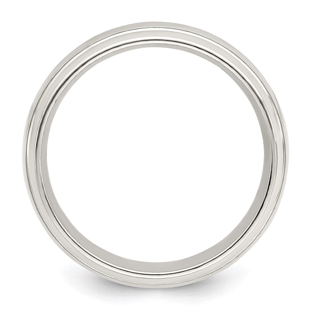 Sterling Silver 6mm Polished Domed with Grooved Beveled Edge Fancy Band