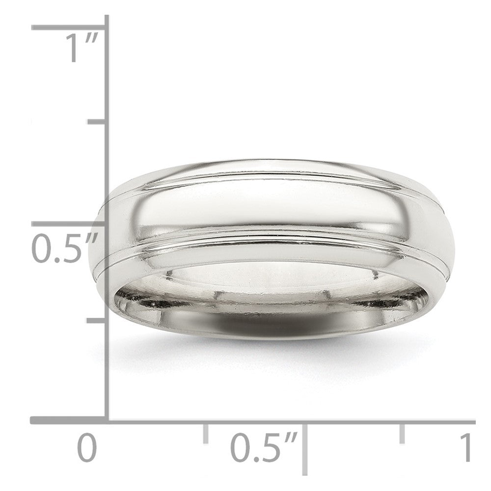 Sterling Silver 6mm Polished Domed with Grooved Beveled Edge Fancy Band