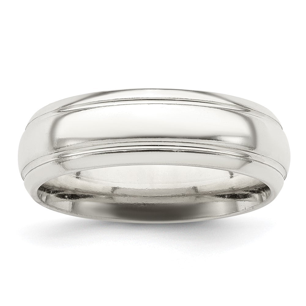 Sterling Silver 6mm Polished Domed with Grooved Beveled Edge Fancy Band