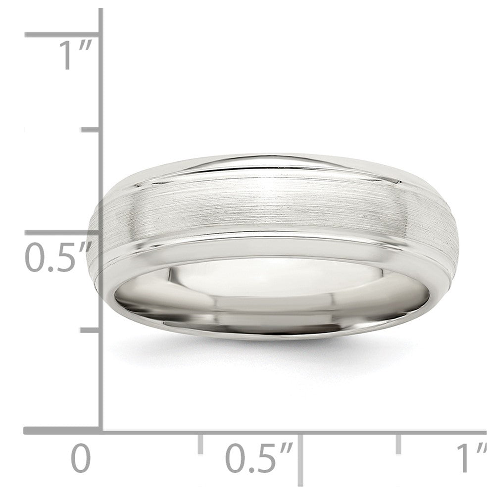 Sterling Silver 6mm Brushed Domed with Grooved Beveled Edge Fancy Band