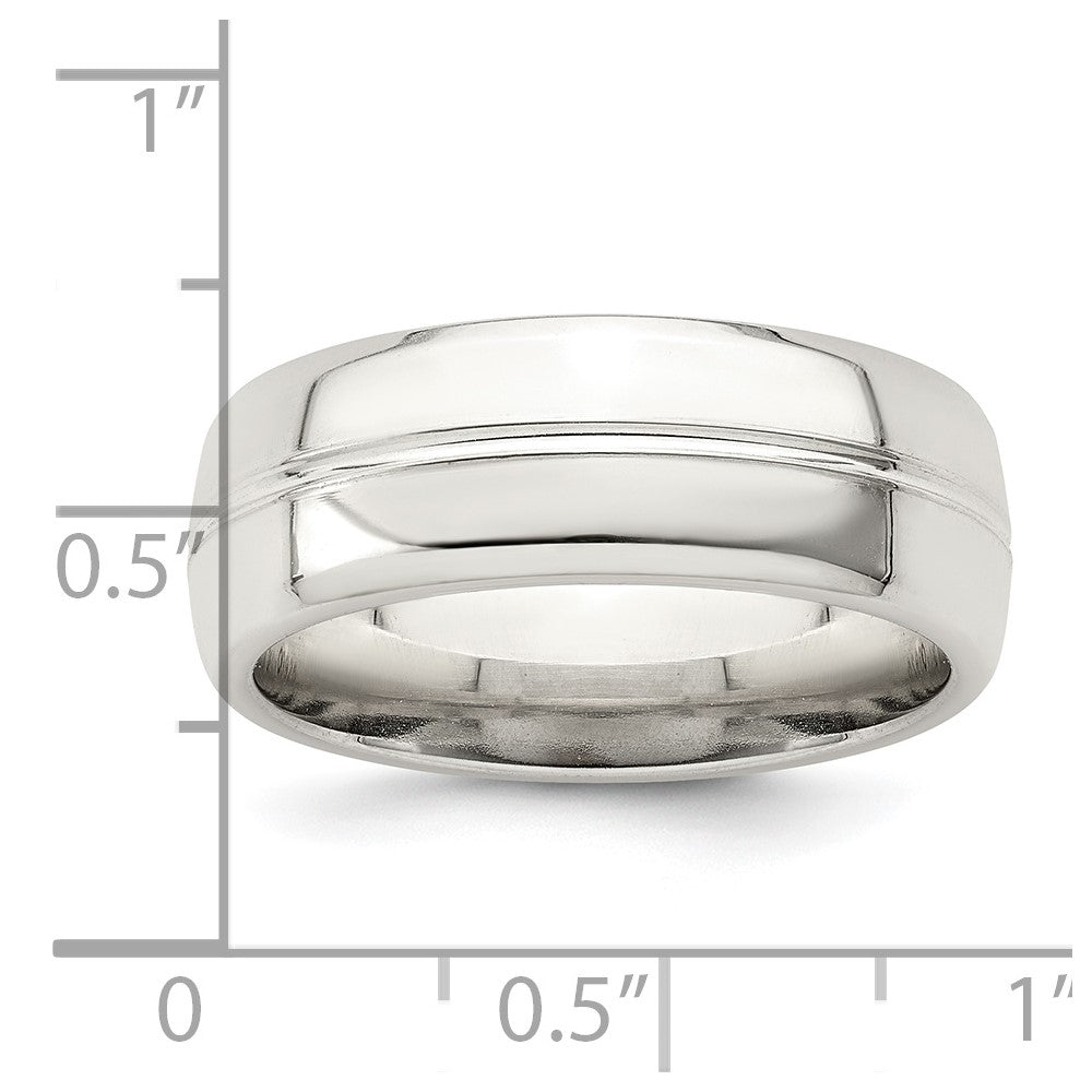 Sterling Silver 7mm Polished Domed Grooved Fancy Band