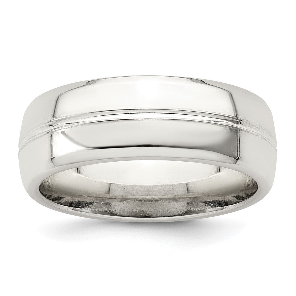 Sterling Silver 7mm Polished Domed Grooved Fancy Band