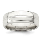 Sterling Silver 7mm Polished Domed Grooved Fancy Band