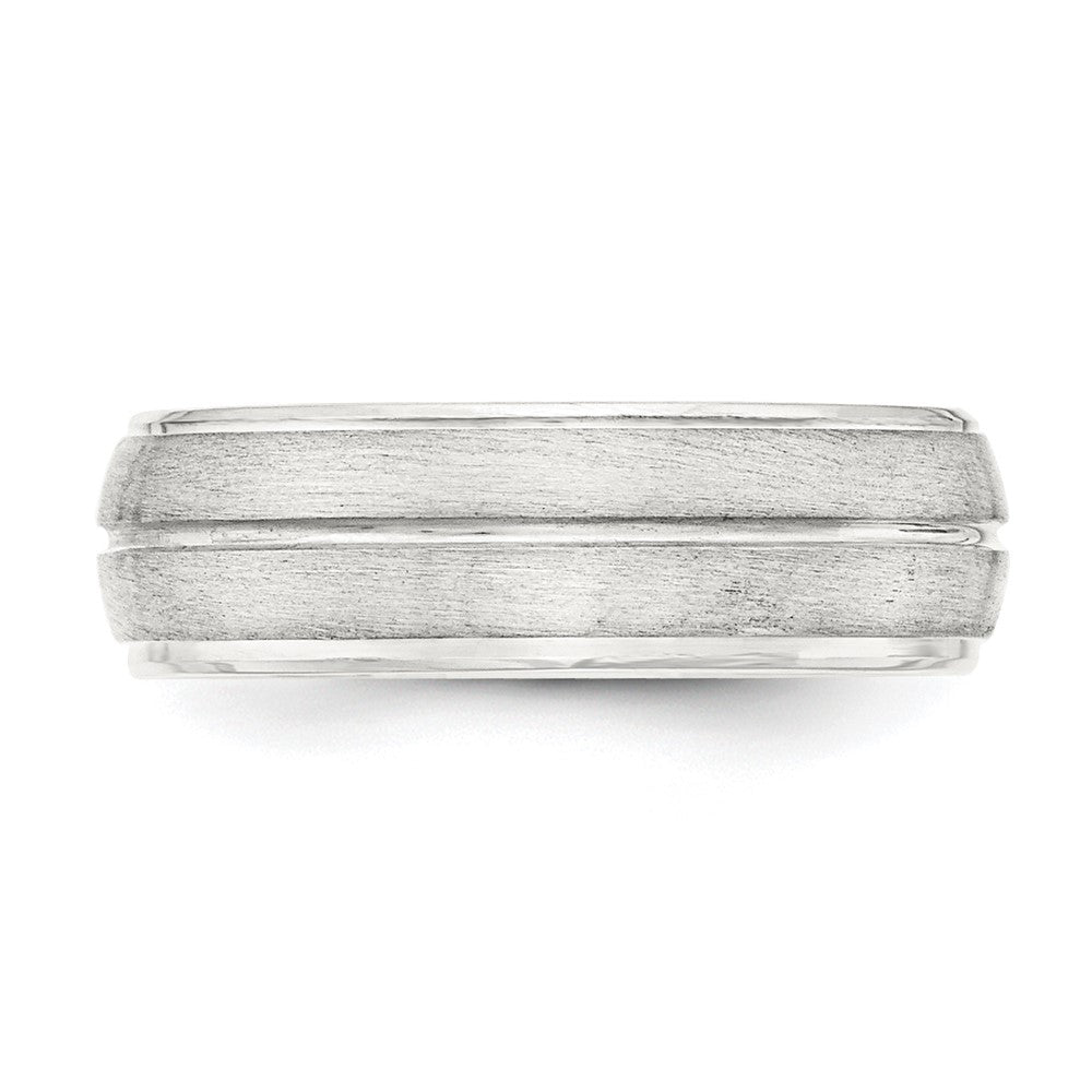 Sterling Silver 7mm Brushed Domed Grooved Fancy Band