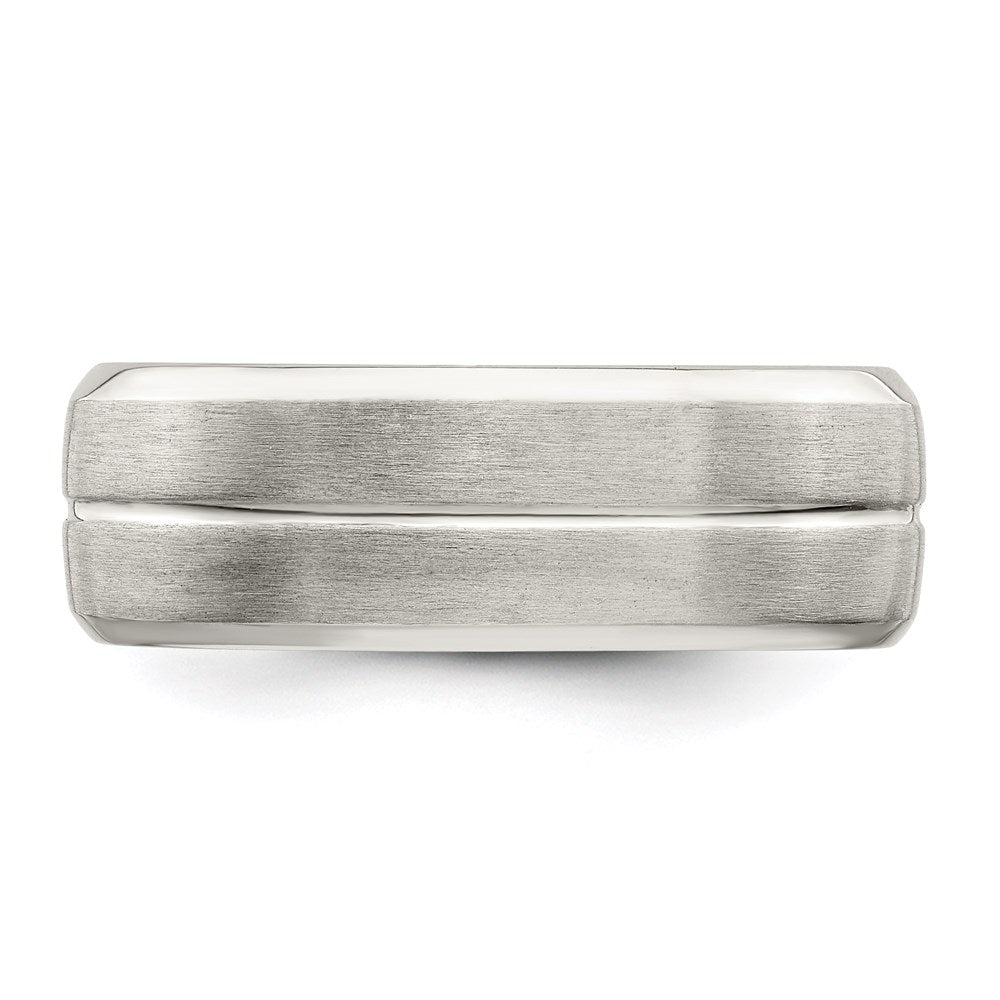 Sterling Silver 7mm Brushed Domed Grooved Fancy Band
