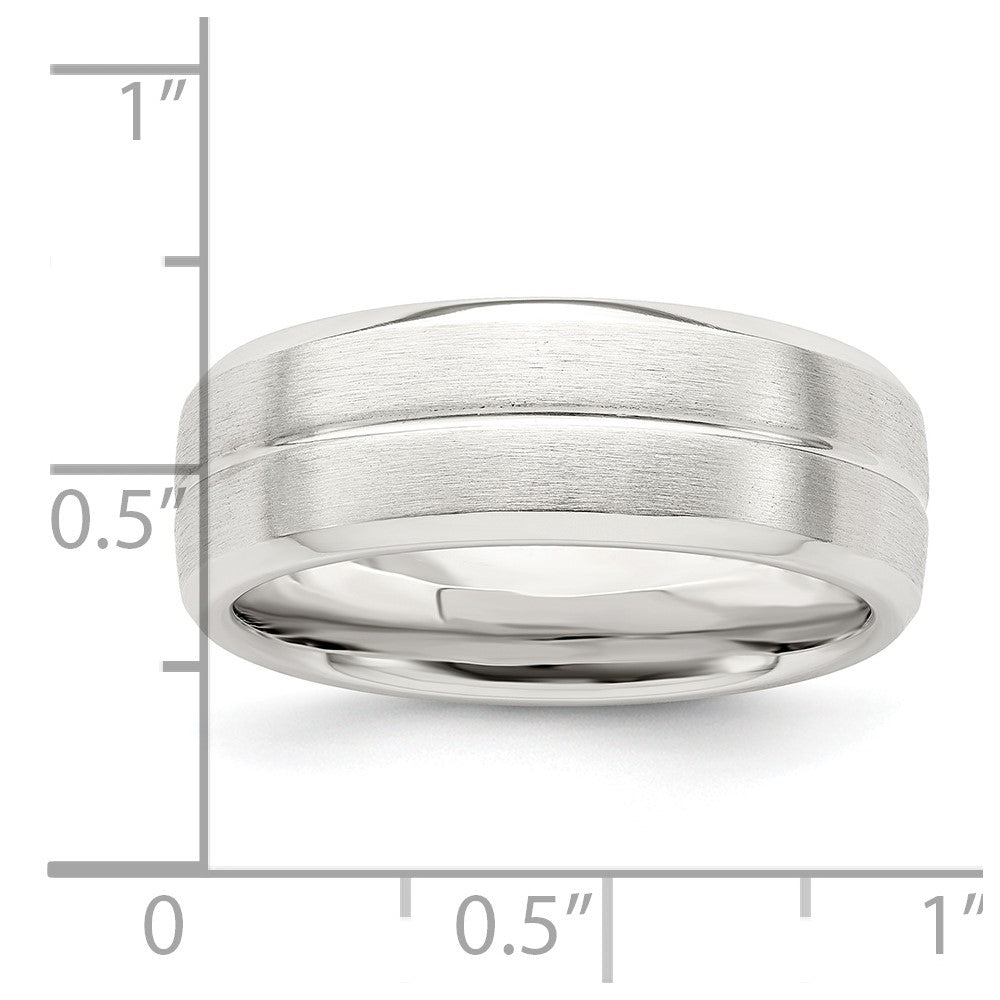 Sterling Silver 7mm Brushed Domed Grooved Fancy Band