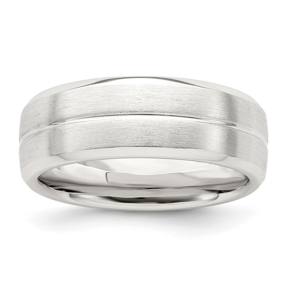 Sterling Silver 7mm Brushed Domed Grooved Fancy Band