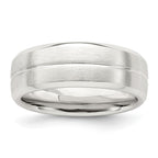 Sterling Silver 7mm Brushed Domed Grooved Fancy Band