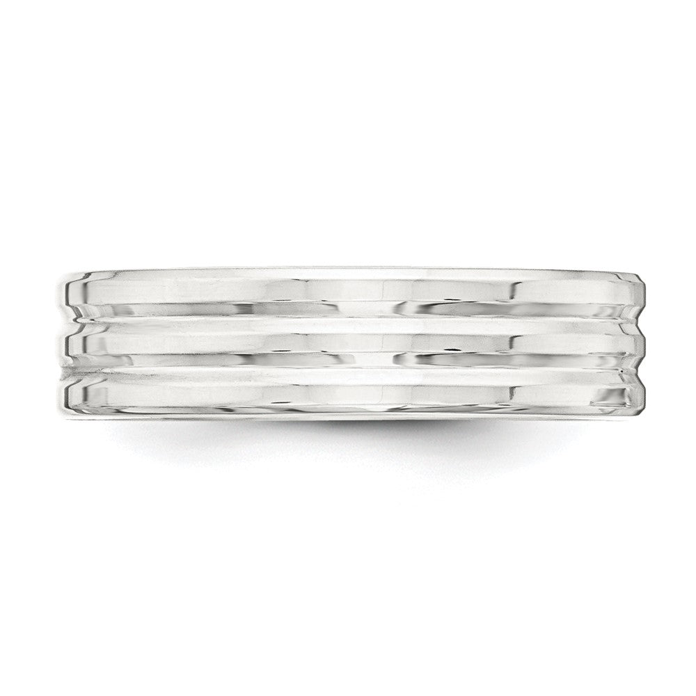 Sterling Silver 6mm Polished Flat Grooved Fancy Band