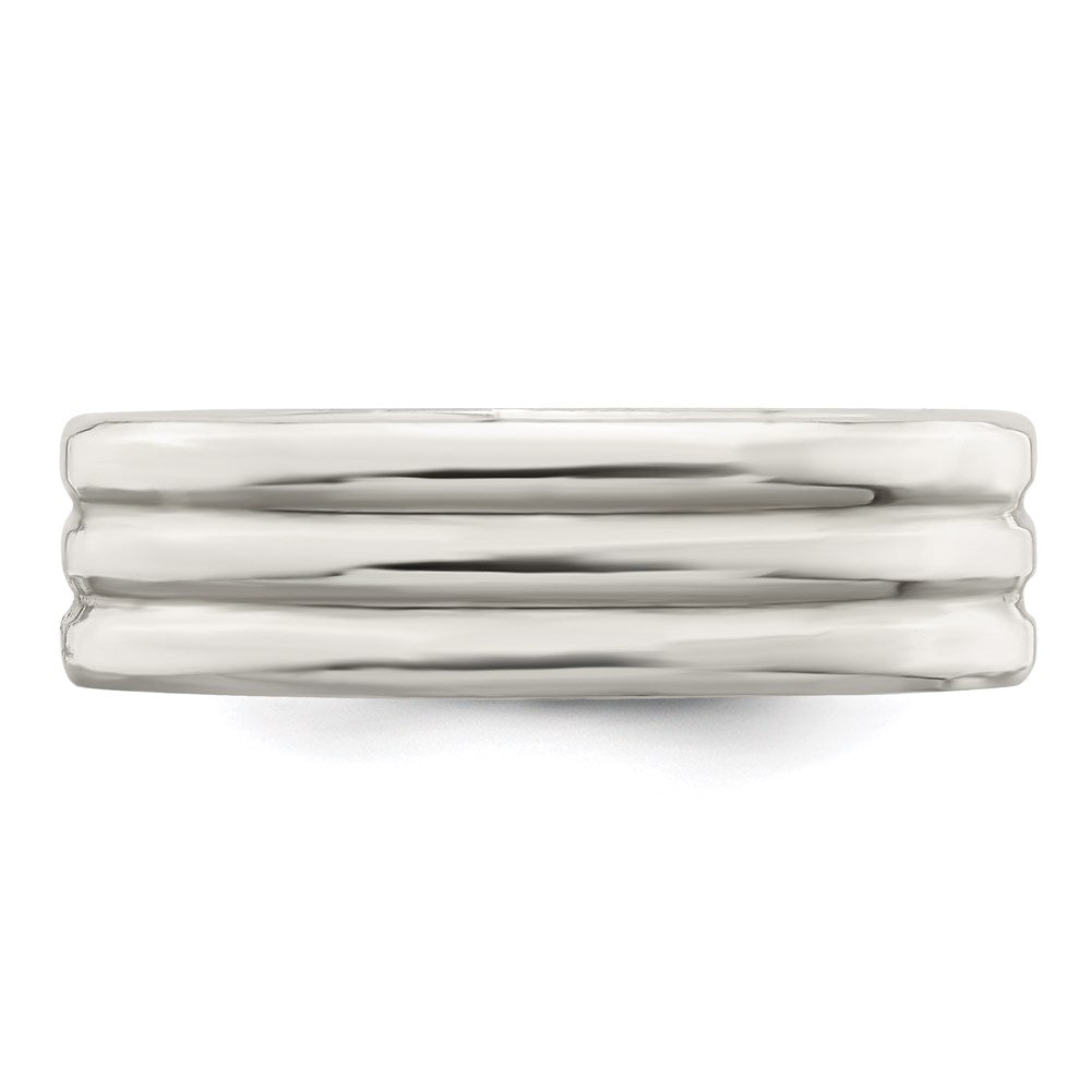 Sterling Silver 6mm Polished Flat Grooved Fancy Band