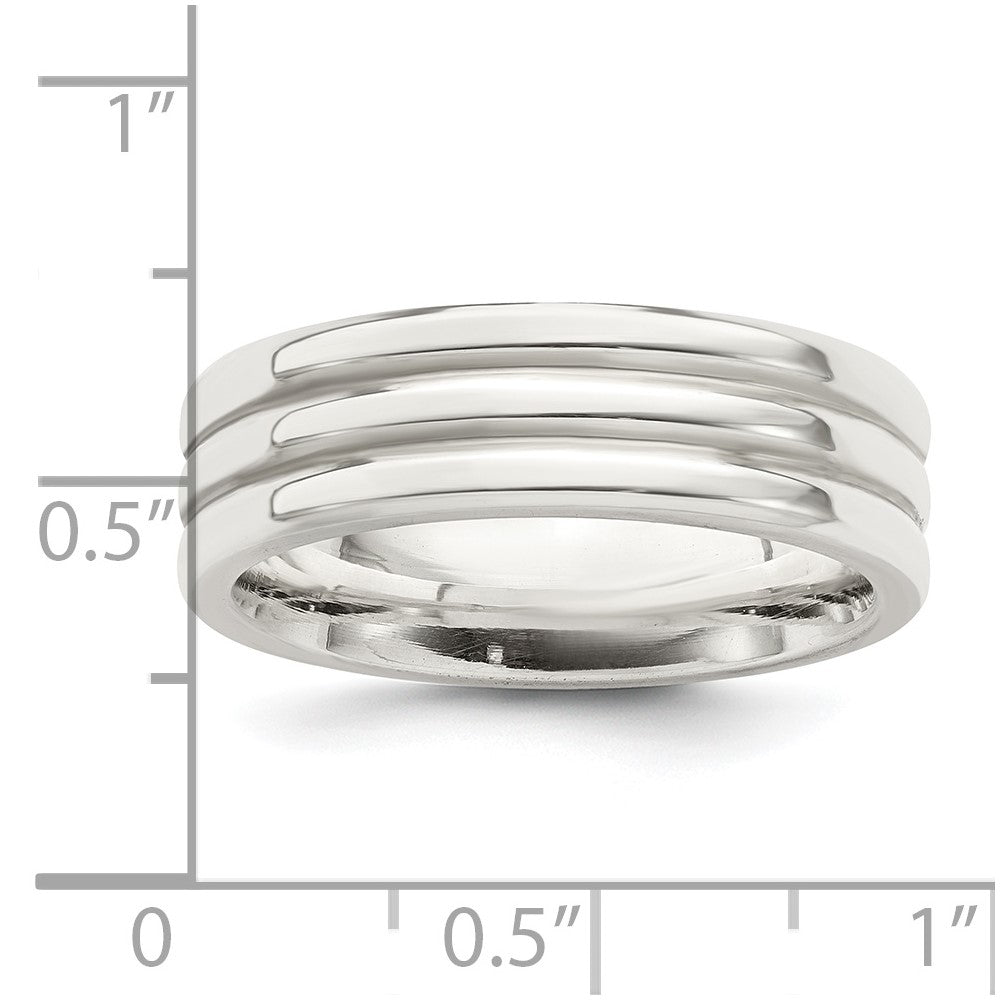 Sterling Silver 6mm Polished Flat Grooved Fancy Band
