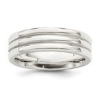 Sterling Silver 6mm Polished Flat Grooved Fancy Band