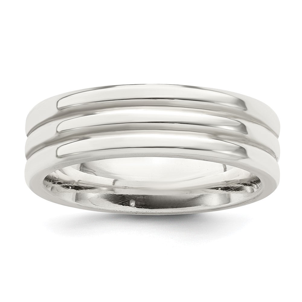 Sterling Silver 6mm Polished Flat Grooved Fancy Band