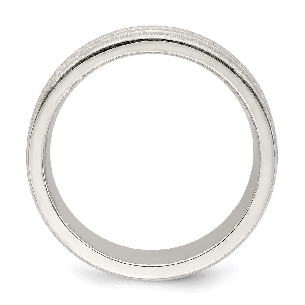 Sterling Silver 6mm Brushed Flat Grooved Fancy Band