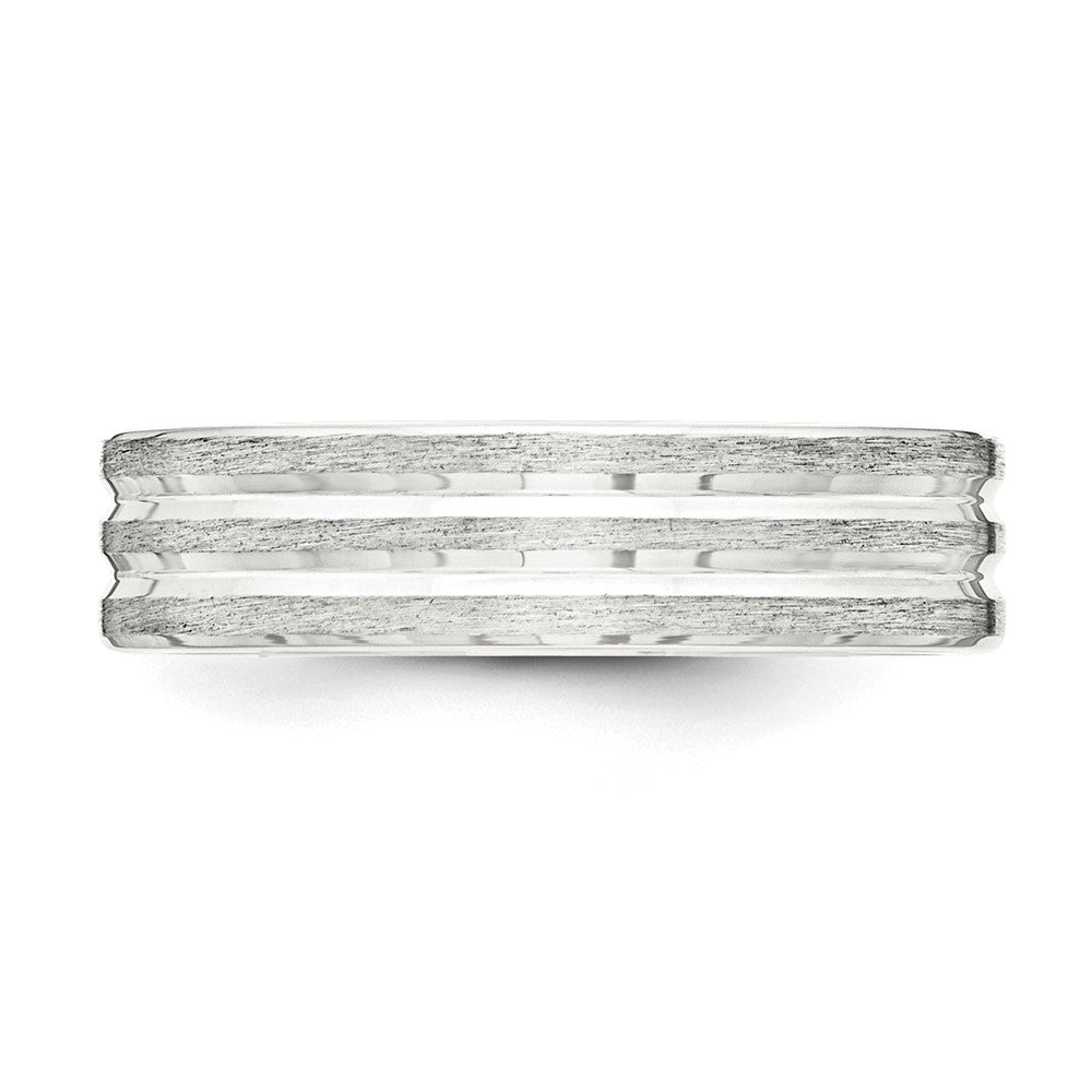 Sterling Silver 6mm Brushed Flat Grooved Fancy Band