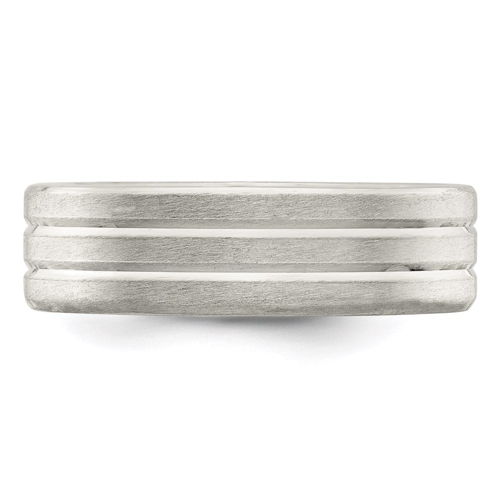 Sterling Silver 6mm Brushed Flat Grooved Fancy Band