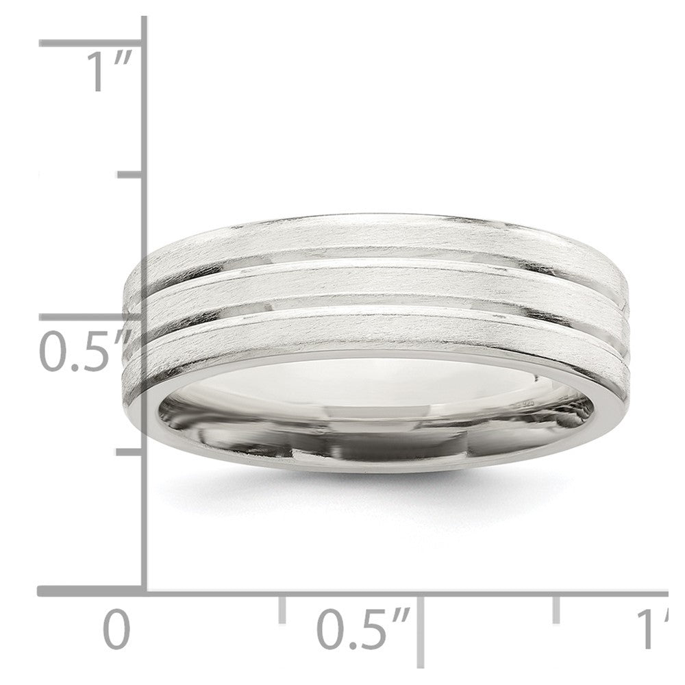 Sterling Silver 6mm Brushed Flat Grooved Fancy Band