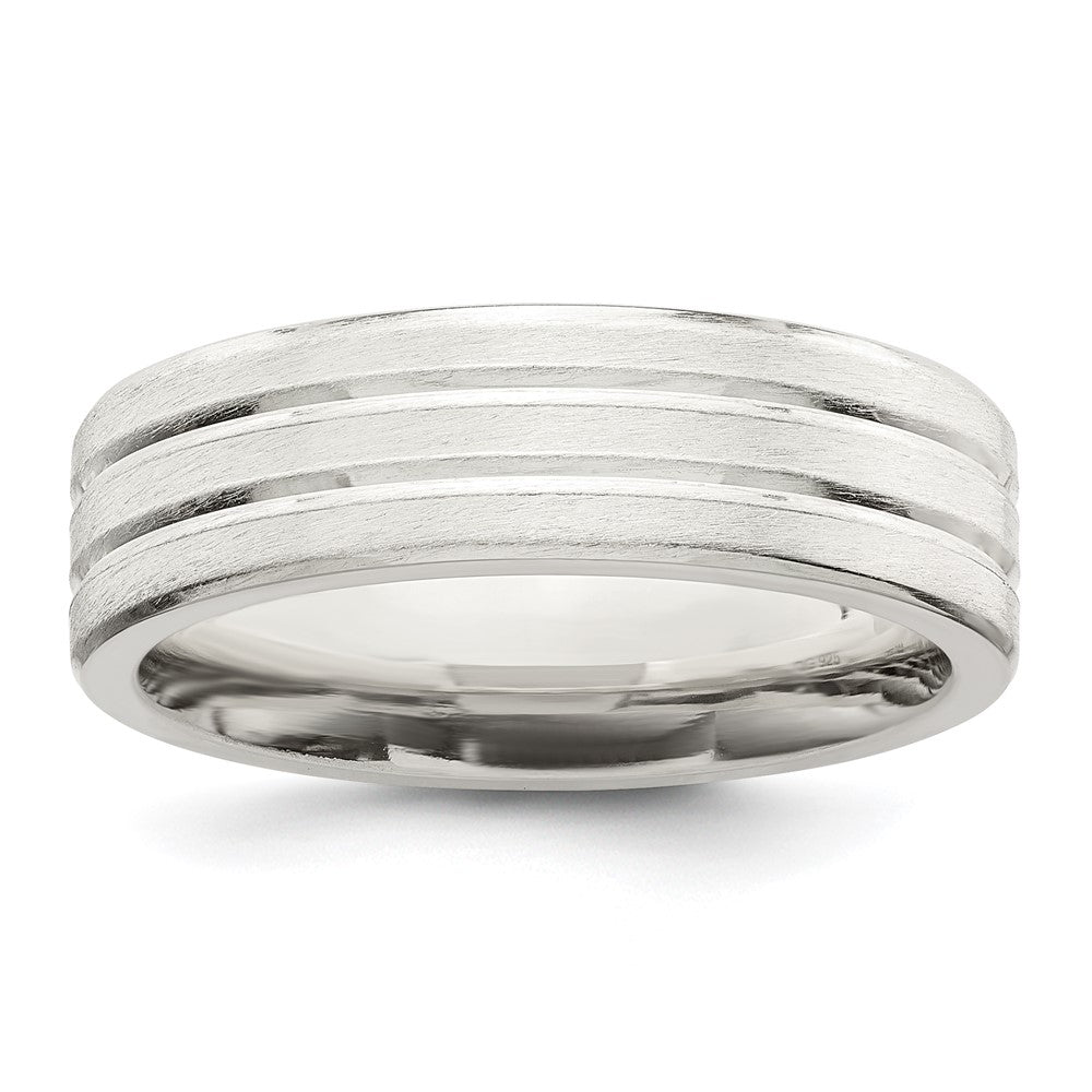 Sterling Silver 6mm Brushed Flat Grooved Fancy Band