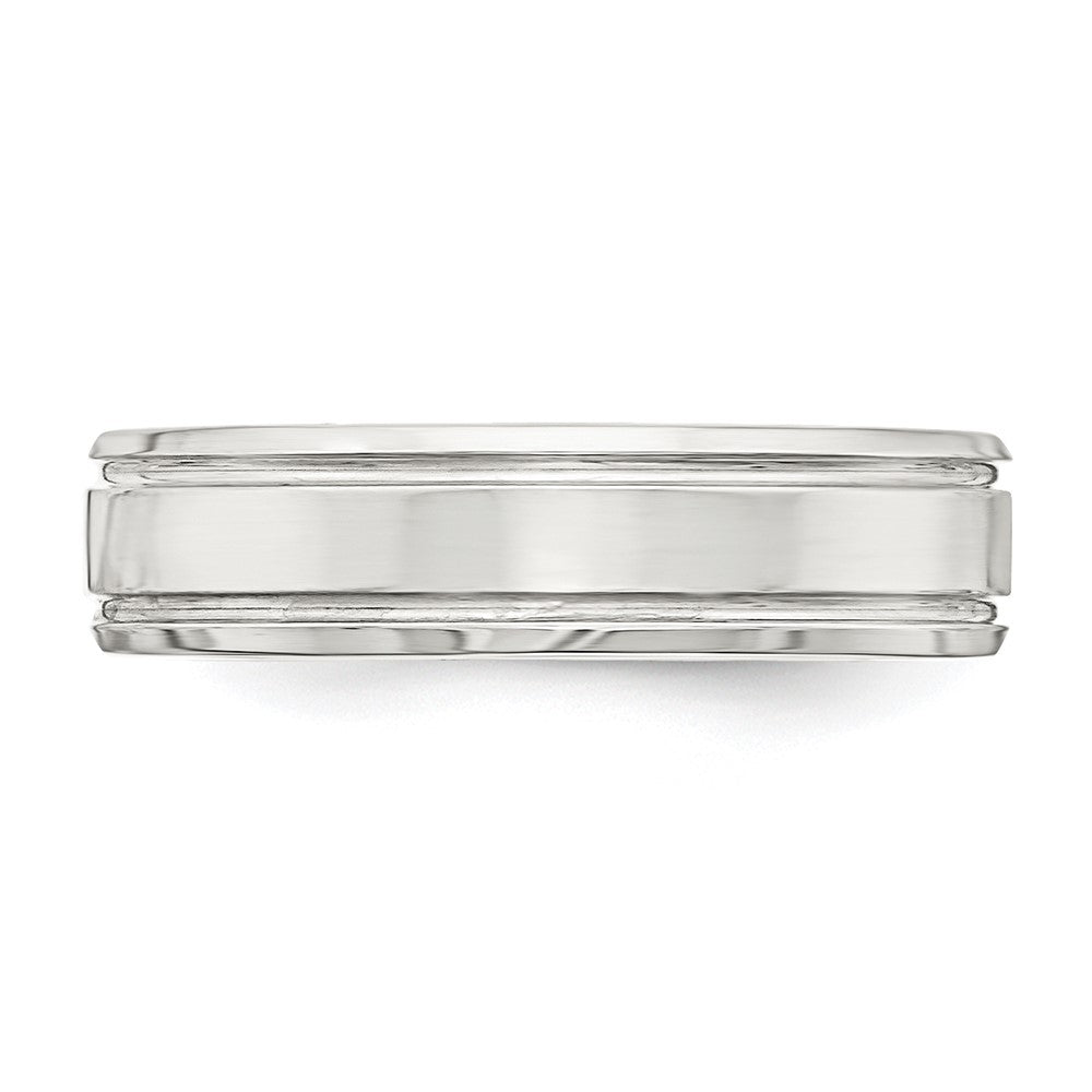 Sterling Silver 6mm Polished Flat Grooved Beveled Edge Fancy Band