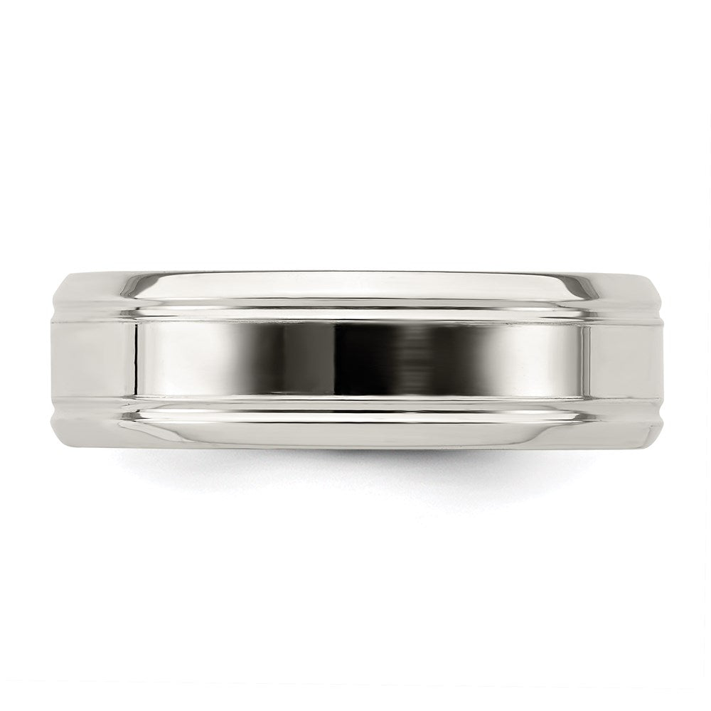Sterling Silver 6mm Polished Flat Grooved Beveled Edge Fancy Band