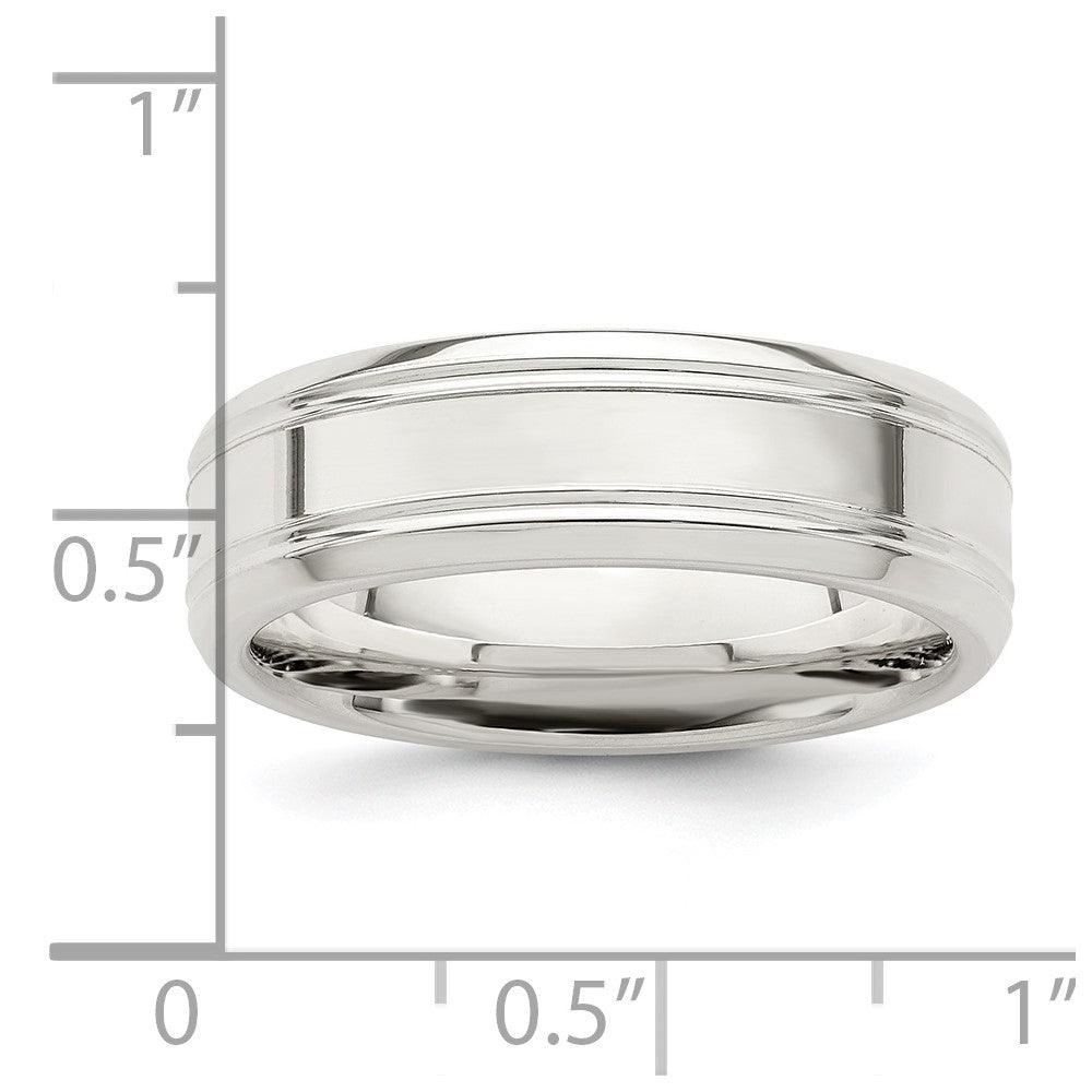 Sterling Silver 6mm Polished Flat Grooved Beveled Edge Fancy Band