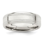 Sterling Silver 6mm Polished Flat Grooved Beveled Edge Fancy Band