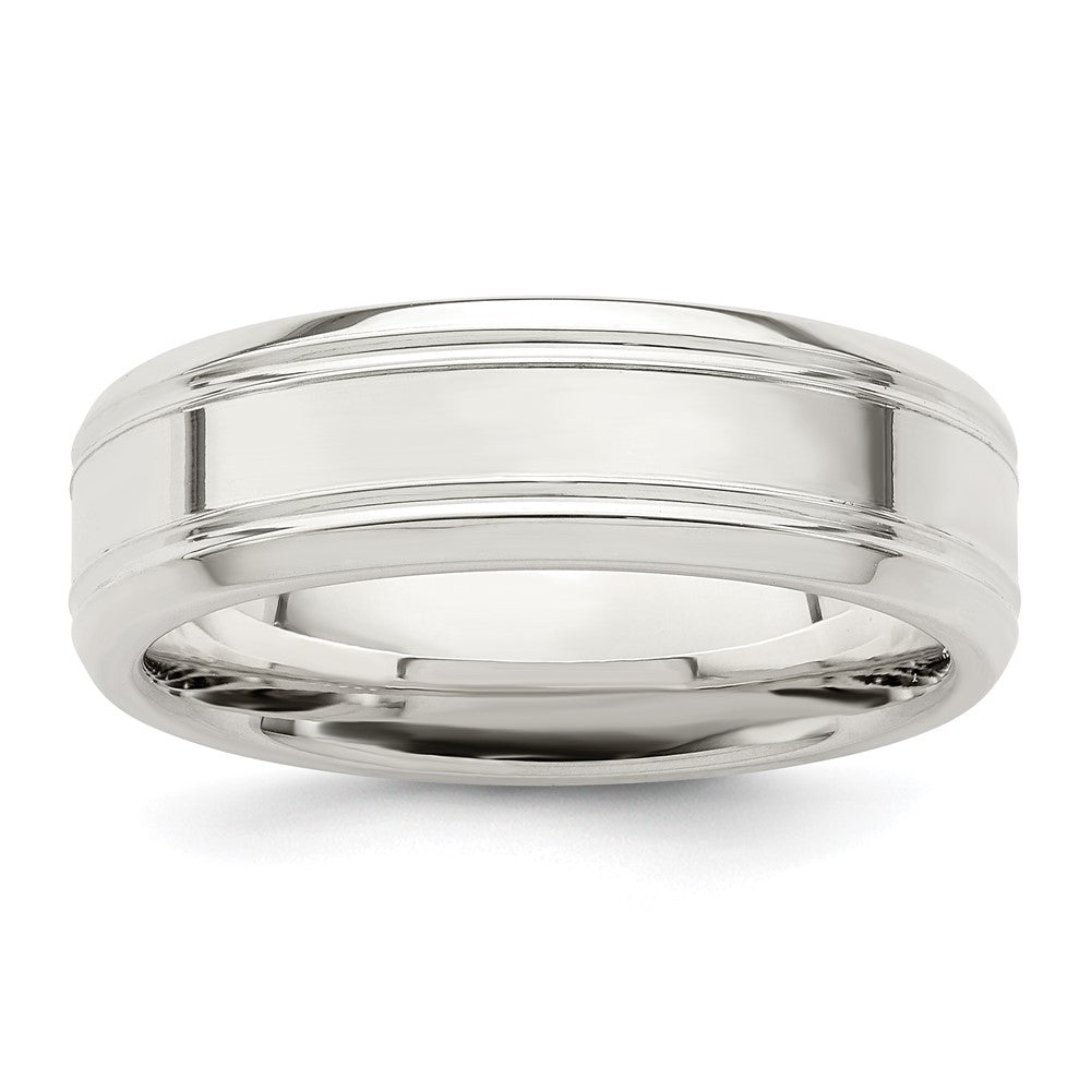Sterling Silver 6mm Polished Flat Grooved Beveled Edge Fancy Band